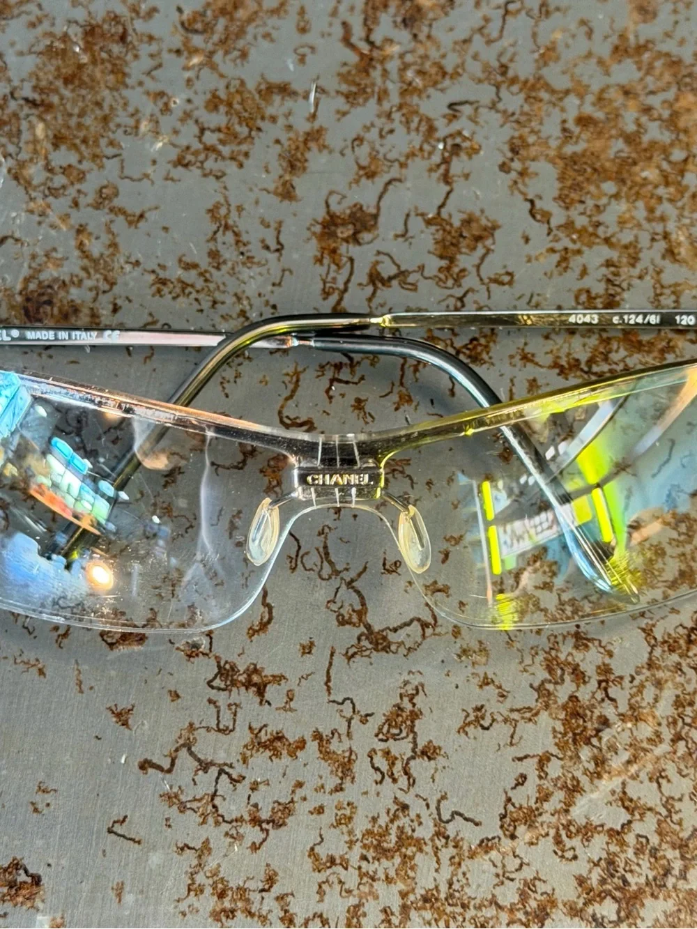 CHANEL Clear Rimless Shield Sunglasses with Silver Temples